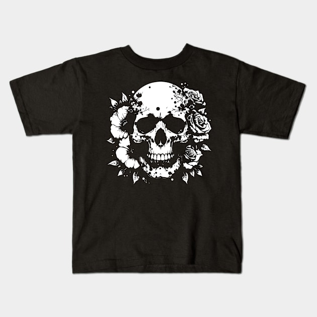 floral skull tattoo Kids T-Shirt by lkn